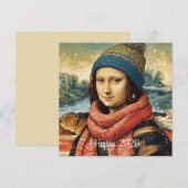 Mona Lisa  in beanie  - Happy 2026 Feestdagenkaart (Voorkant / Achterkant)