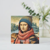 Mona Lisa  in beanie  - Happy 2026 Feestdagenkaart (Staand voorkant)