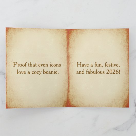 Mona Lisa  in beanie  - Happy 2026 Kaart (Binnen)