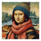 Mona Lisa  in beanie  - winter   vibes Perfect Poster (Voorkant)