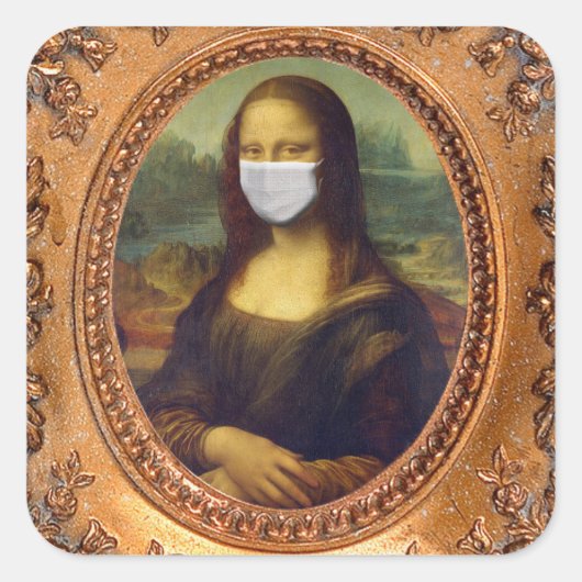 Mona lisa in een chirurgisch masker leonardo da Vi Vierkante Sticker (Voorkant)