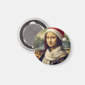 Mona Lisa in een Kerstmanhoed -feestelijk Magneet (Voorkant / Achterkant)