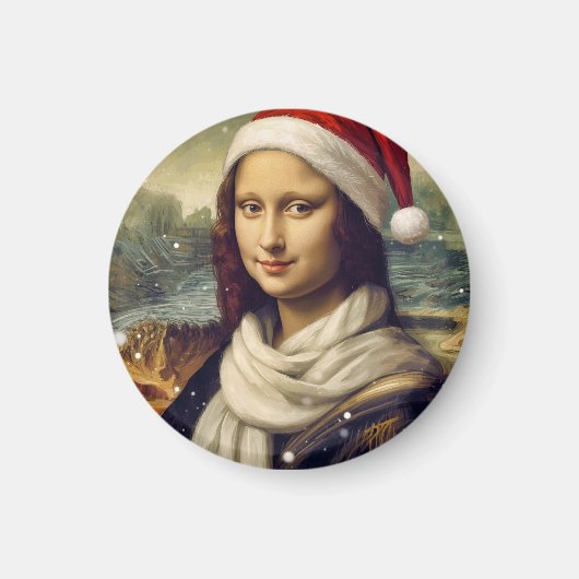 Mona Lisa in een Kerstmanhoed -feestelijk Magneet (Voorkant)