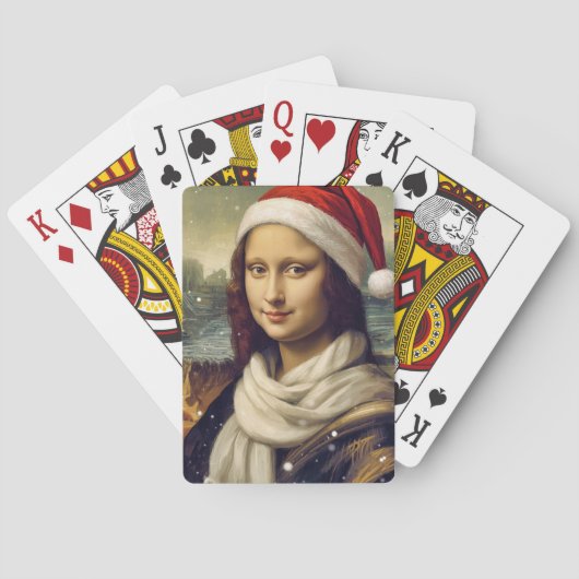Mona Lisa in een kerstmuts - feestelijke sfeer Pokerkaarten (Achterkant)