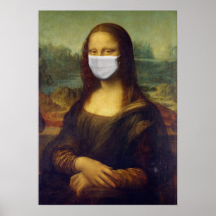 Mona lisa in een mondkapje leonardo da Vinci Poster