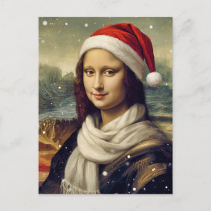 Mona Lisa in kerstmannenhoed - feestelijke sfeer Feestdagenkaart