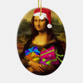 Mona Lisa in kerstmis Keramisch Ornament (Achterkant)