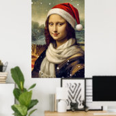 Mona Lisa in kerstmuts - feestelijke sfeer Poster (Thuiskantoor)