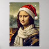 Mona Lisa in kerstmuts - feestelijke sfeer Poster (Voorkant)