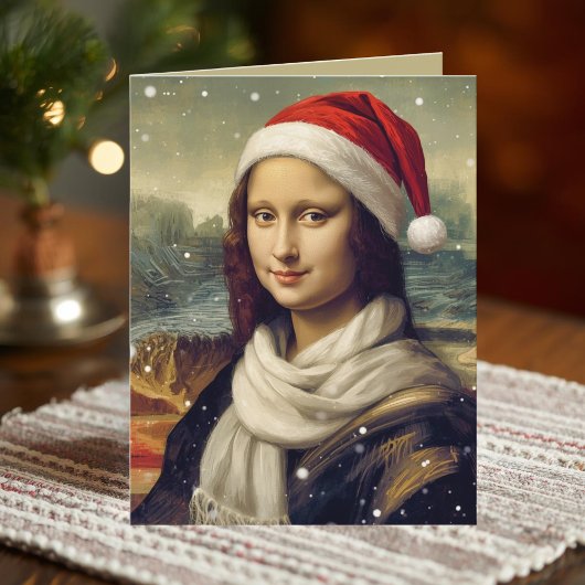 Mona Lisa in kerstmuts - grappige spreuk Kaart
