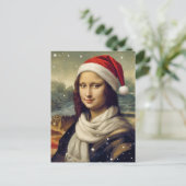 Mona Lisa in kerstmuts - vrolijke sfeer Briefkaart (Staand voorkant)