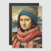 Mona Lisa in muts - Gelukkig 2026 magnetische kaar (Voorkant / Achterkant)
