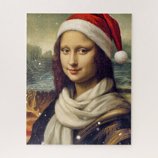 Mona Lisa  in Santa  hat - festive vibes Legpuzzel (Verticaal)