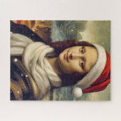 Mona Lisa  in Santa  hat - festive vibes Legpuzzel (Horizontaal)