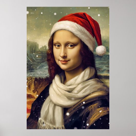 Mona Lisa  in Santa  hat - festive vibes Poster (Voorkant)