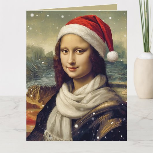 Mona Lisa  in Santa  hat -funny  quote Kaart (Voorkant)