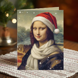 Mona Lisa  in Santa  hat -funny  quote Kaart