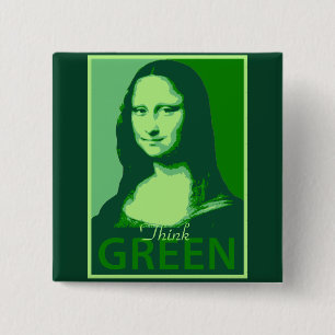 Mona Lisa is Groen Vierkante Button 5,1 Cm
