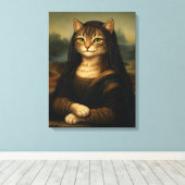 Mona Lisa Kat Parodie Renaissance Kunst Canvas Afdruk (Insitu (Houten vloer))