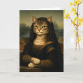 Mona Lisa Kat Parodie Renaissance Kunst Kaart (Gele Bloem)