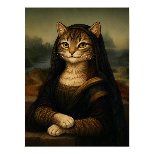 Mona Lisa Kat Parodie Renaissance Kunst Perfect Poster (Voorkant)