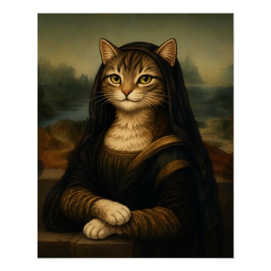 Mona Lisa Kat Parodie Renaissance Kunst Perfect Poster (Voorkant)