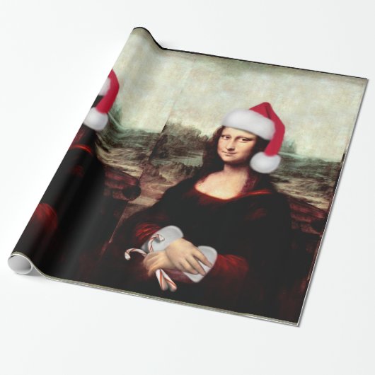 Mona Lisa Kerstman Chapeau Kerstmis Cadeaupapier (Uitgerold)