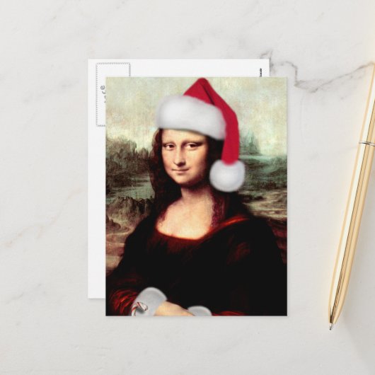 Mona Lisa Kerstman Kerstmis Feestdagenkaart (Voorkant / Achterkant in situ)