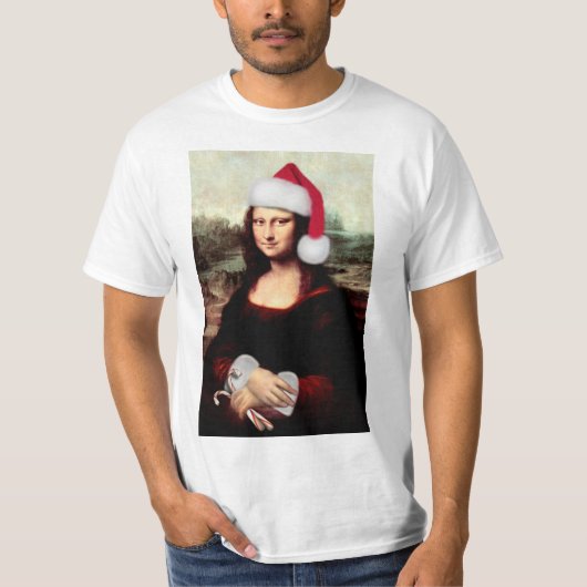 Mona Lisa Kerstman Kerstmis T-shirt (Voorkant)