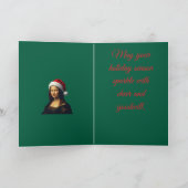 Mona Lisa Kerstman Santa Muts Kerst Feest Uitknipe Feestdagen Kaart (Binnen)