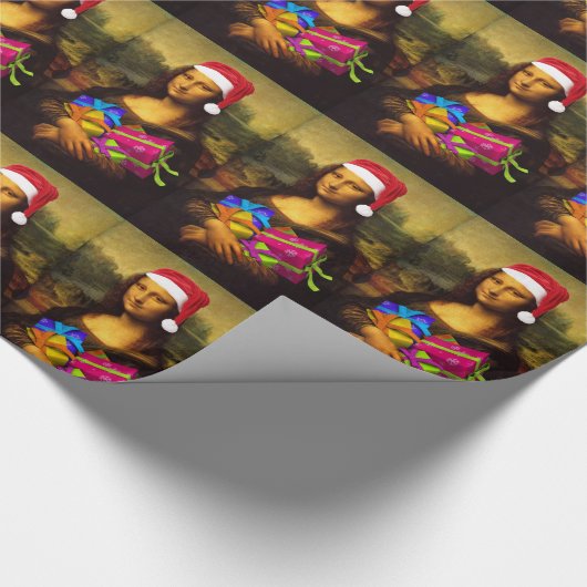 Mona Lisa komt als kerstman Cadeaupapier (Hoek)