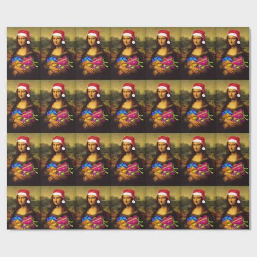 Mona Lisa komt als kerstman Cadeaupapier (Vlak)