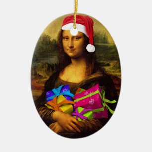 Mona Lisa komt als kerstman Keramisch Ornament