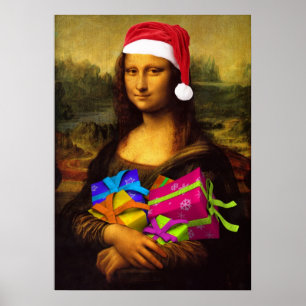 Mona Lisa komt als kerstman Poster