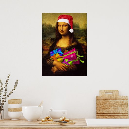 Mona Lisa komt als kerstman Poster (Keuken)
