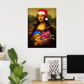 Mona Lisa komt als kerstman Poster (Thuiskantoor)