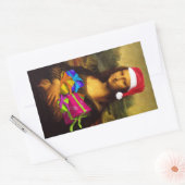 Mona Lisa komt als kerstman Rechthoekige Sticker (Envelop)
