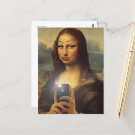 Mona Lisa maakt een grappig gezicht met make-up Briefkaart