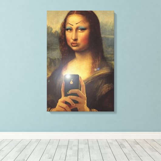 Mona Lisa maakt een grappig gezicht met make-up Da Canvas Afdruk (Insitu (Houten vloer))