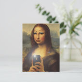 Mona Lisa maakt een grappig gezicht met make-up Feestdagenkaart (Staand voorkant)