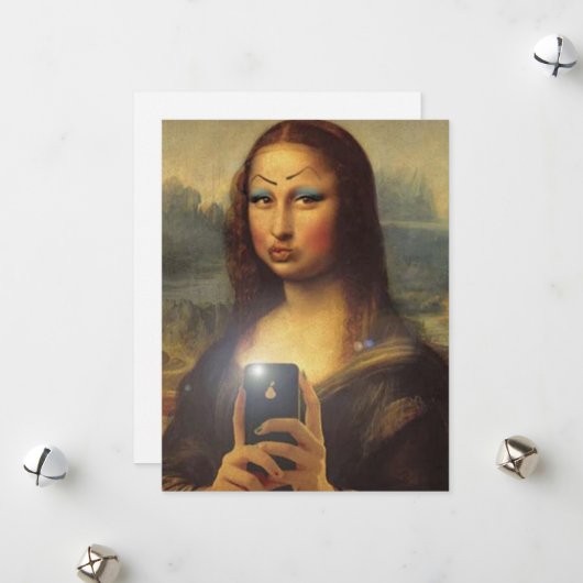 Mona Lisa maakt een grappig gezicht met make-up Feestdagenkaart (Voorkant / Achterkant in situ)