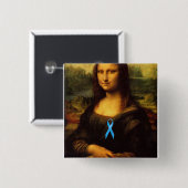 Mona Lisa met blauw lintje Vierkante Button 5,1 Cm (Voorkant /achterkant)