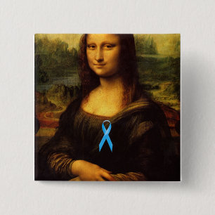 Mona Lisa met blauw lintje Vierkante Button 5,1 Cm