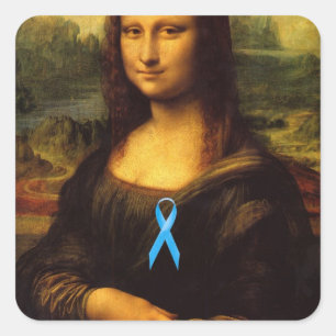 Mona Lisa met blauw lintje Vierkante Sticker