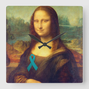 Mona Lisa met Blauwgroen lintje Vierkante Klok