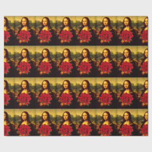 Mona Lisa met boeket rode rozen Cadeaupapier