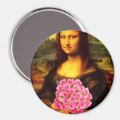 Mona Lisa met boeket roze rozen Magneet (Voorkant / Achterkant)