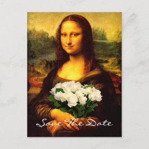 Mona Lisa met boeket witte rozen Aankondigingskaart