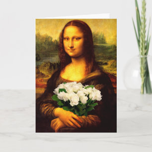 Mona Lisa met bruine rozen Kaart