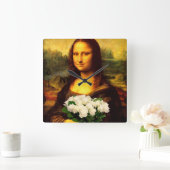 Mona Lisa met bruine rozen Vierkante Klok (Huis)
